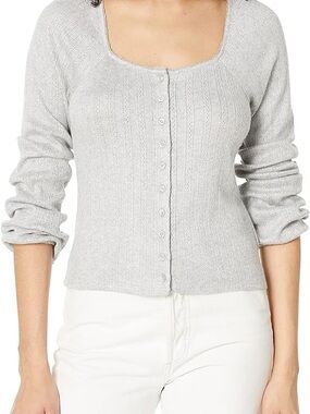 Lucky Brand Light Gray Scoop Neck Button-Front Cardigan